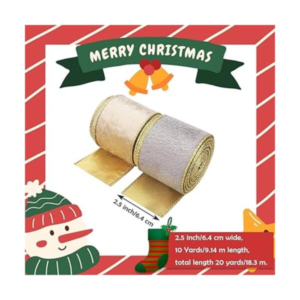 2 rollos de cintas de Navidad color dorado champán plata