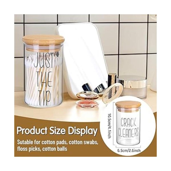 4 Pack Qtip Holder Glass Dispenser with Bamboo Lids for