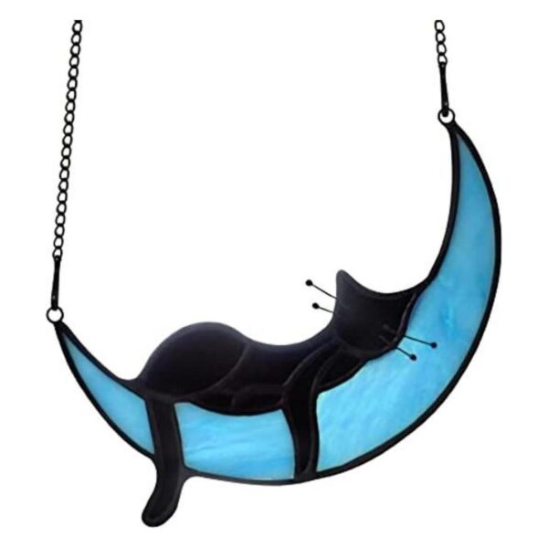 BOXCASA Gato negro durmiendo en la luna vidrieras