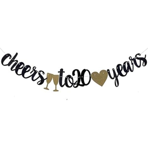 Cheers to 20 Years Banner de papel negro preencordado_1