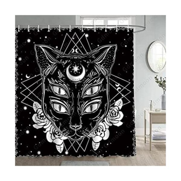 Gdmoon YLWHGD1185 Cortina de ducha de gato negro antiguo