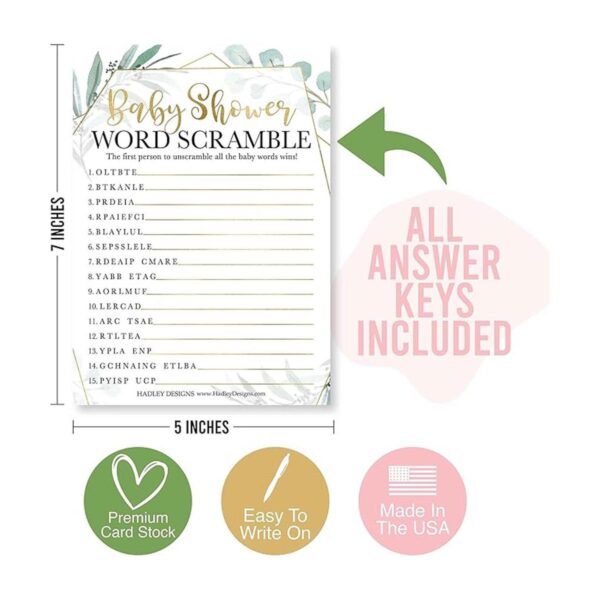 Greenery Baby Shower Games Juego de 2 juegos de doble_5