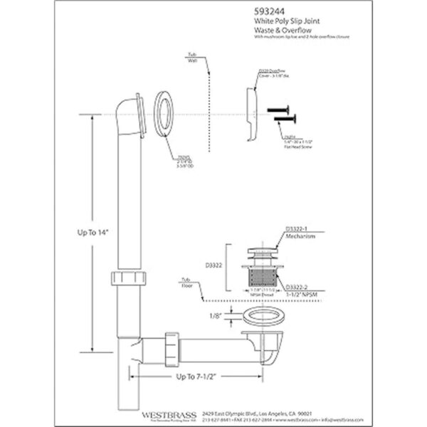 Westbrass 59324420 Kit de drenaje de residuos de baño con_2