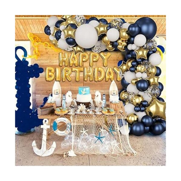RUBFAC Kit de arco de globos dorados azul marino_5