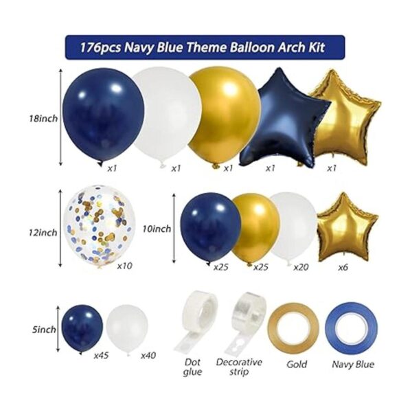 RUBFAC Kit de arco de globos dorados azul marino_2