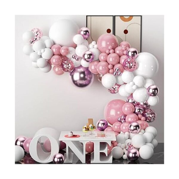 Kit de arco de guirnalda de globos rosa y blanco 104