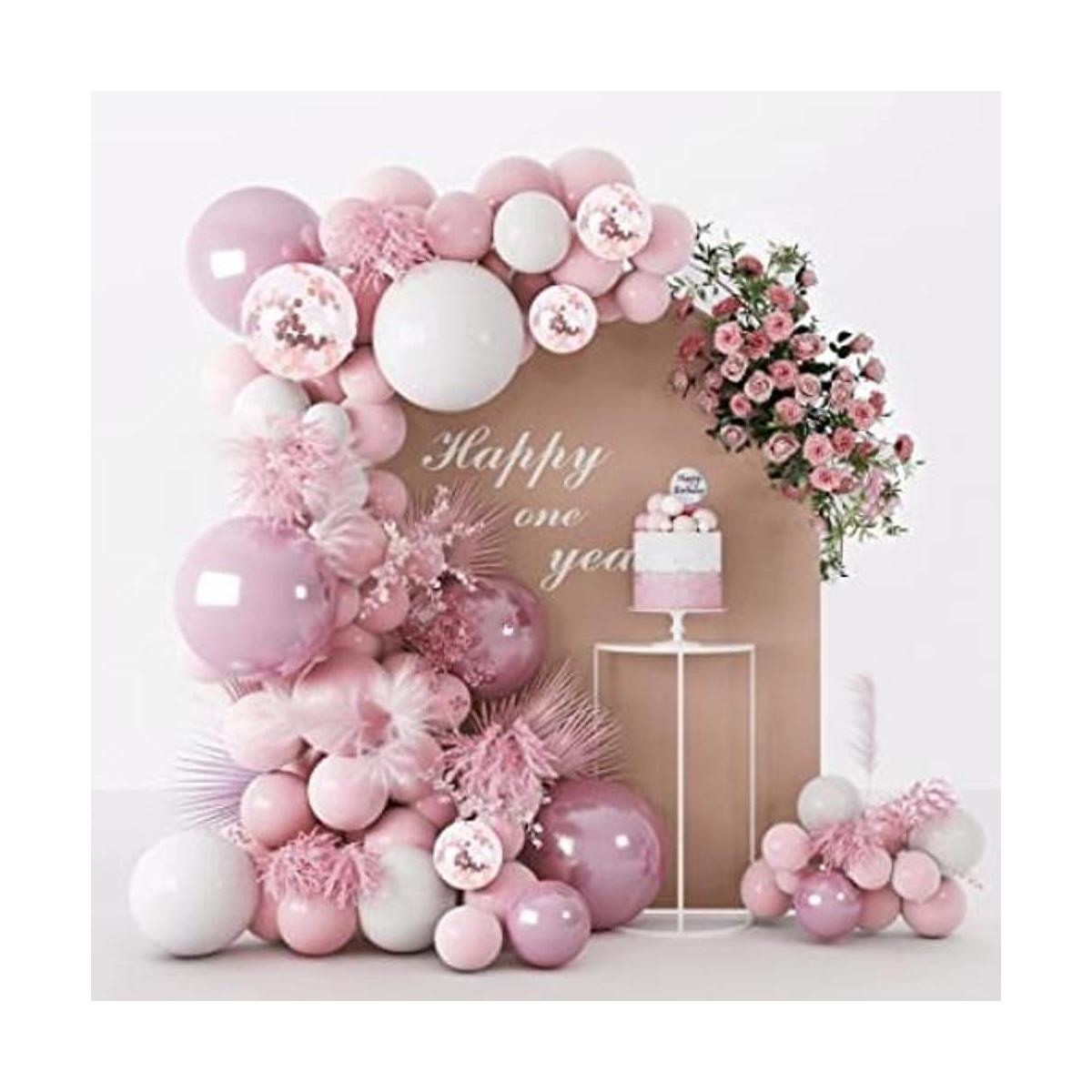 Kit de arco de guirnalda de globos rosa y blanco 104