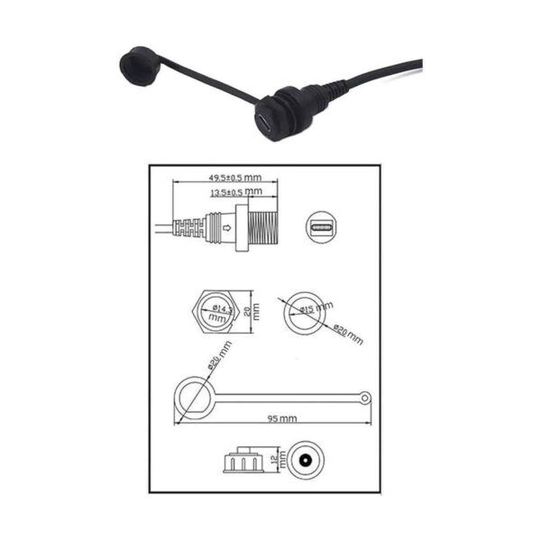 Kework USB tipo C 1.0 ft USB C macho a hembra montaje_3