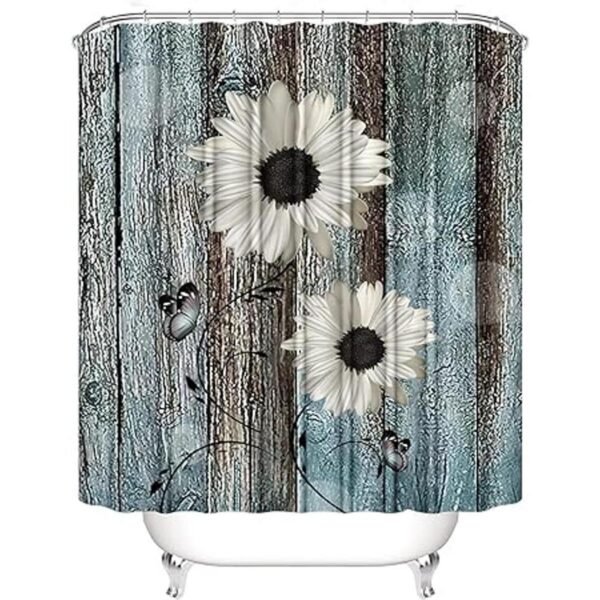 AZHM Juego de cortinas de ducha con diseño de margaritas