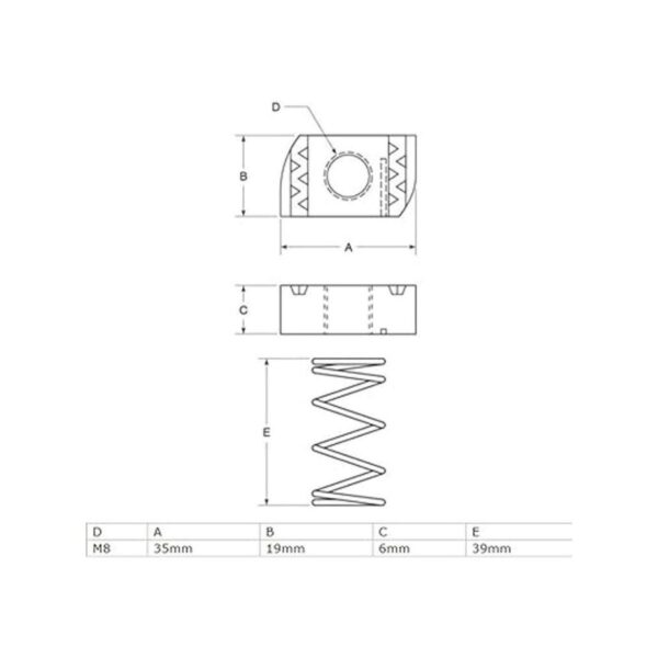 Uxcell M8 x 6 mm tipo Unistrut Zinc Plated de largo_2