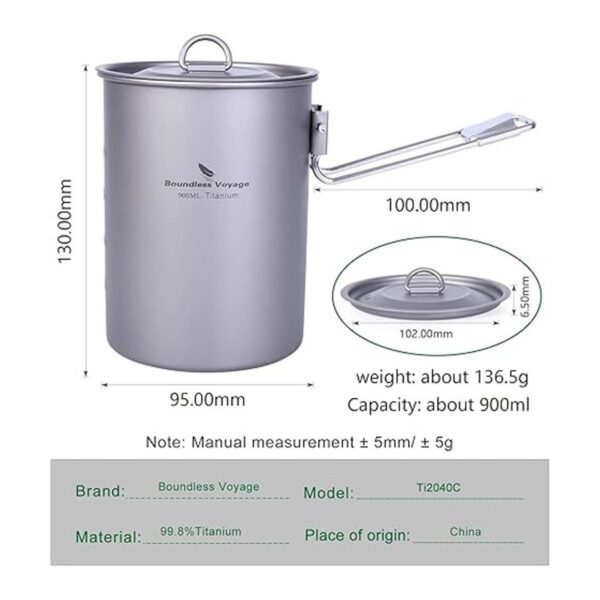 usharedo Ti15103B Olla de titanio ultraligera portátil