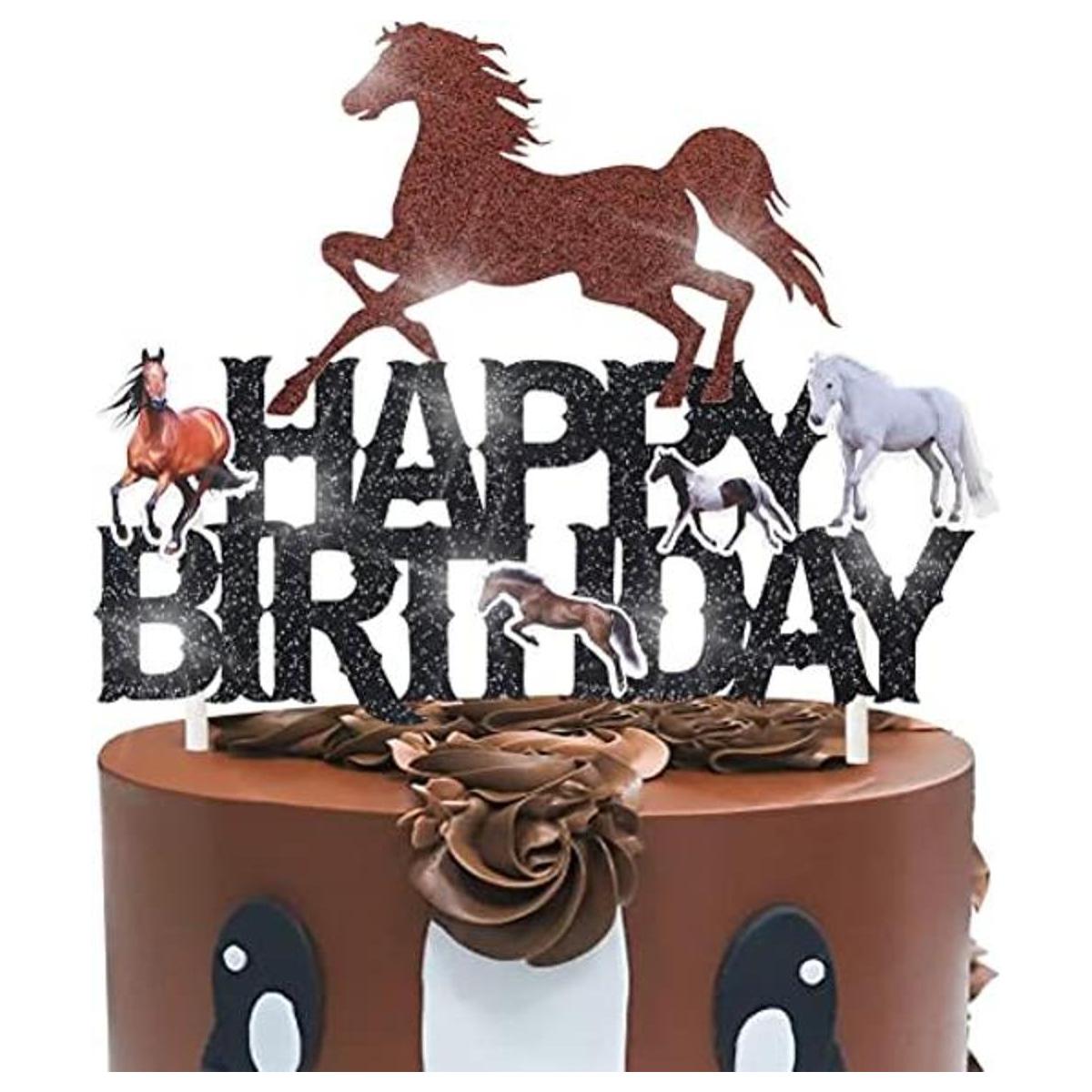 Decoración de pastel de feliz cumpleaños de caballo