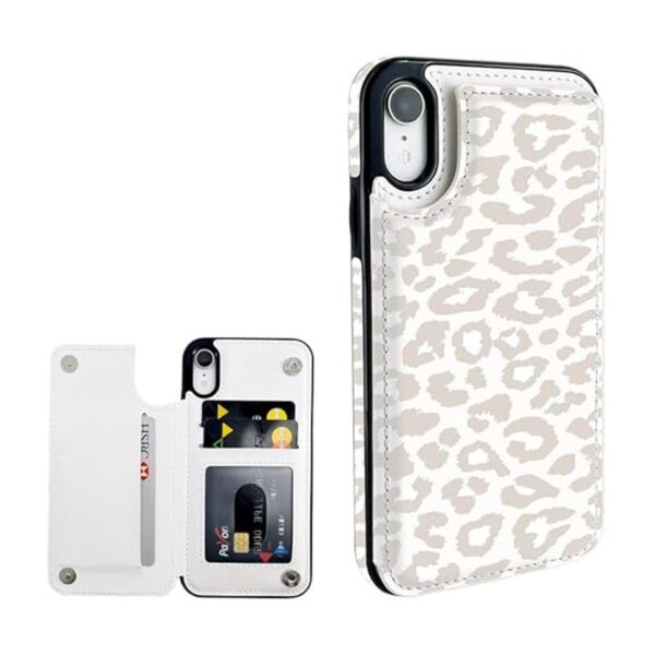 uCOLOR Funda tipo cartera de piel de leopardo beige con_1