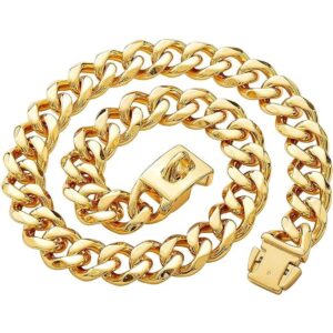 Collar de perro dorado con cadena dorada de 0.748 in con_1