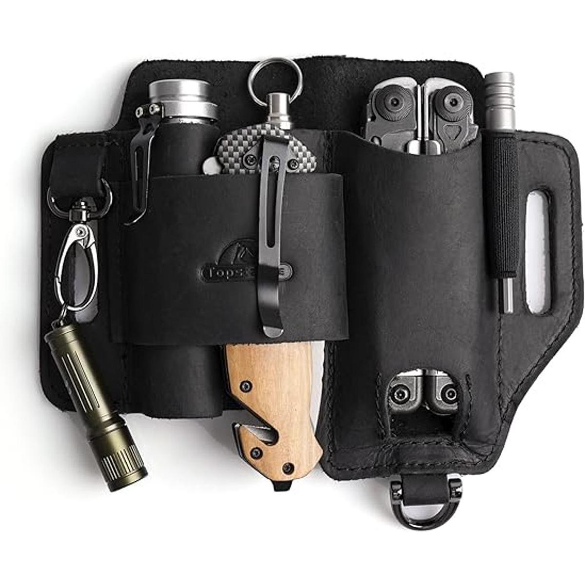 Topstache Funda multiherramienta de cuero organizador de