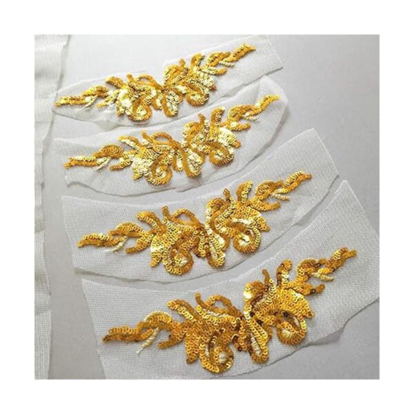 Parche bordado floral dorado con lentejuelas de encaje_3