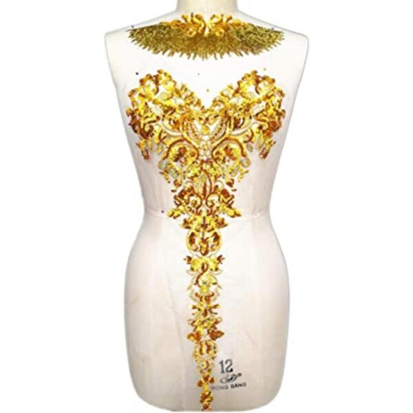 Parche bordado floral dorado con lentejuelas de encaje_1
