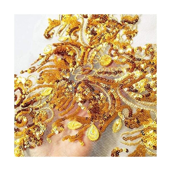 Parche bordado floral dorado con lentejuelas de encaje_6
