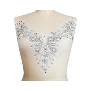 Brillantes cuentas con cuello en V de color plateado_1