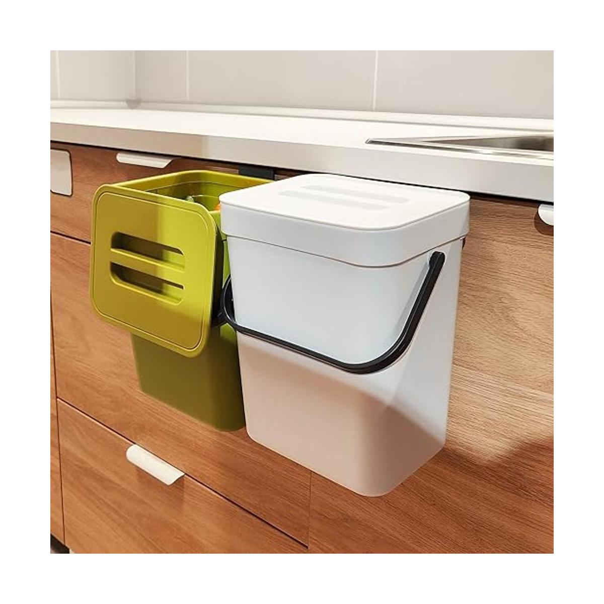 StoneSpace Cubo de basura pequeño colgante con tapa debajo