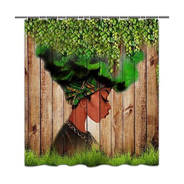 Cortina de ducha para mujer africana diseño de hojas_1