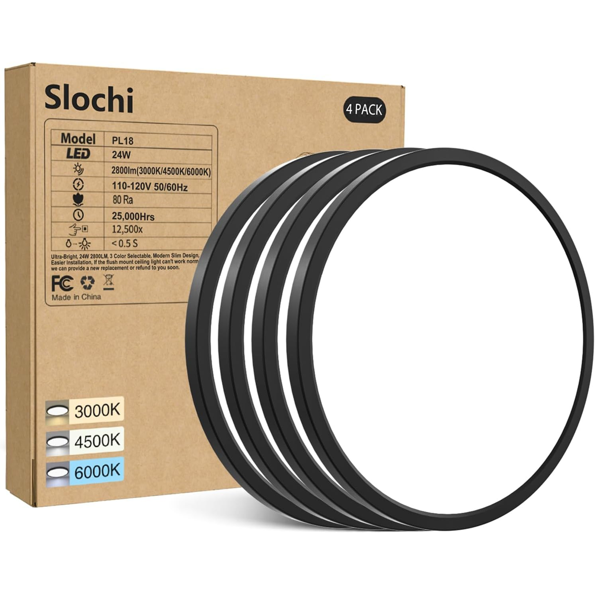 Paquete de 4 lámparas LED de techo empotradas color