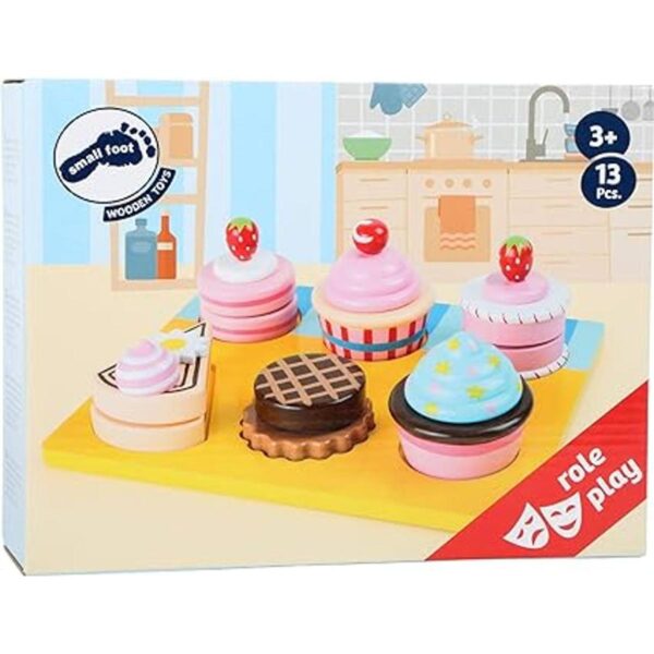 Pequeño pie juguetes de madera Cupcakes y tortas juego de_4