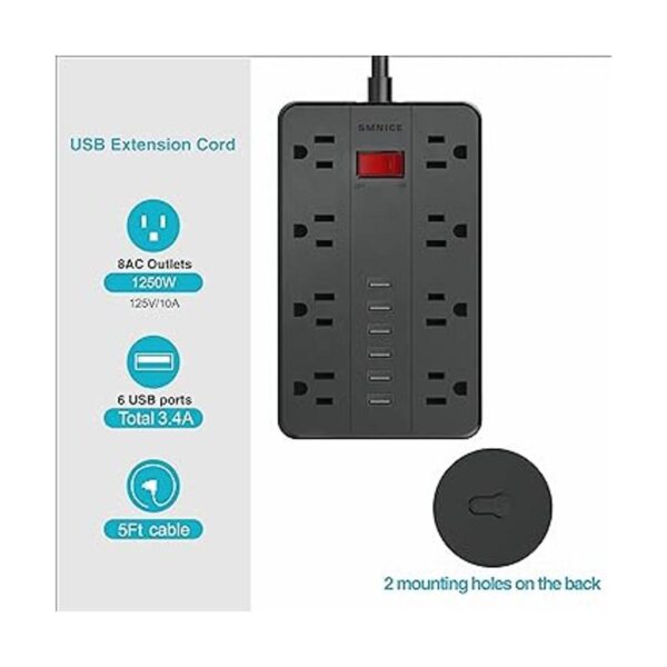 SMNICE Regleta de alimentación con USB protector de_4