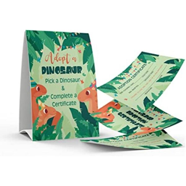 Juego de 1 letrero de dinosaurio Adopt y certificado de_1