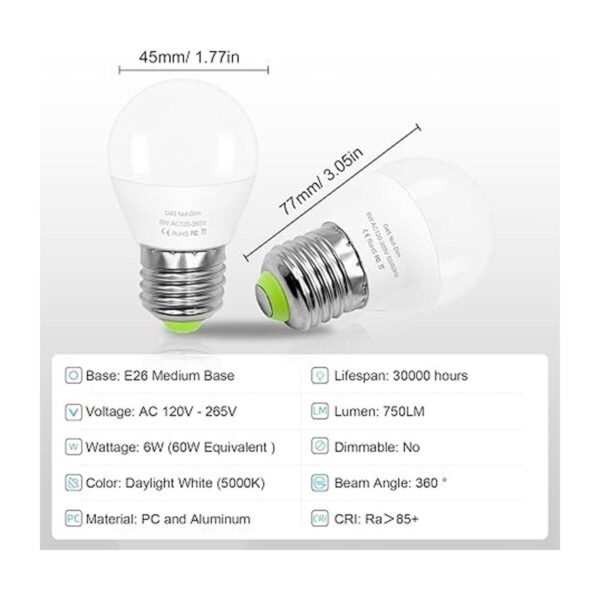 Bombilla LED de globo pequeño E26 de 6 W equivalente a 60_2