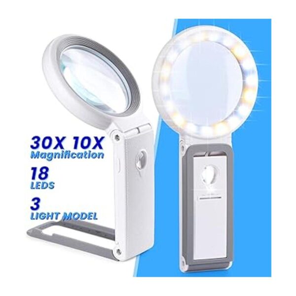 Lupa de 30 x 10 x con luz y soporte lupa plegable de mano_5