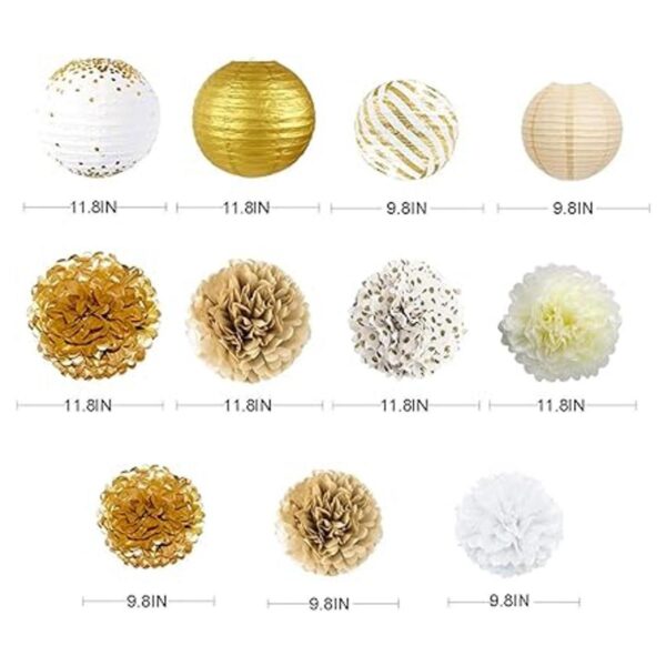 Kit de decoración de fiesta blanco y dorado faroles_2