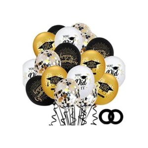 Globos de confeti para graduación color negro y dorado_1