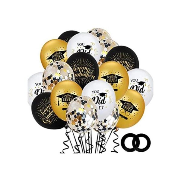 Globos de confeti para graduación color negro y dorado_1