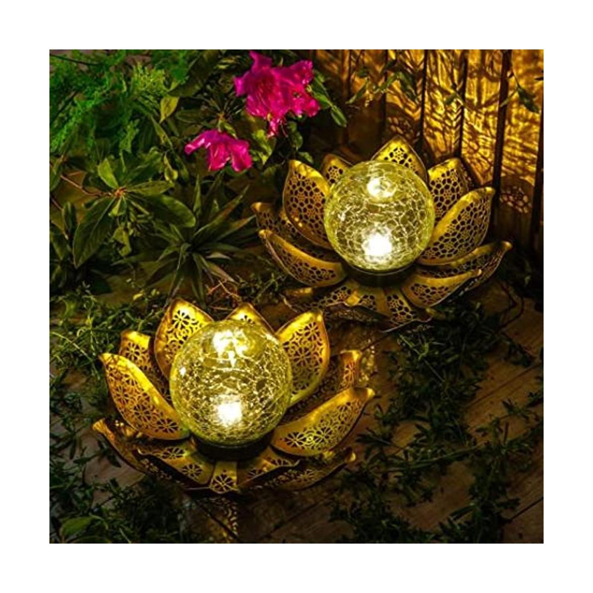 Globo solar de loto de metal LED para decoración de