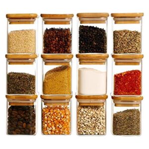 12 tarros cuadrados de especias de vidrio con tapas de_1