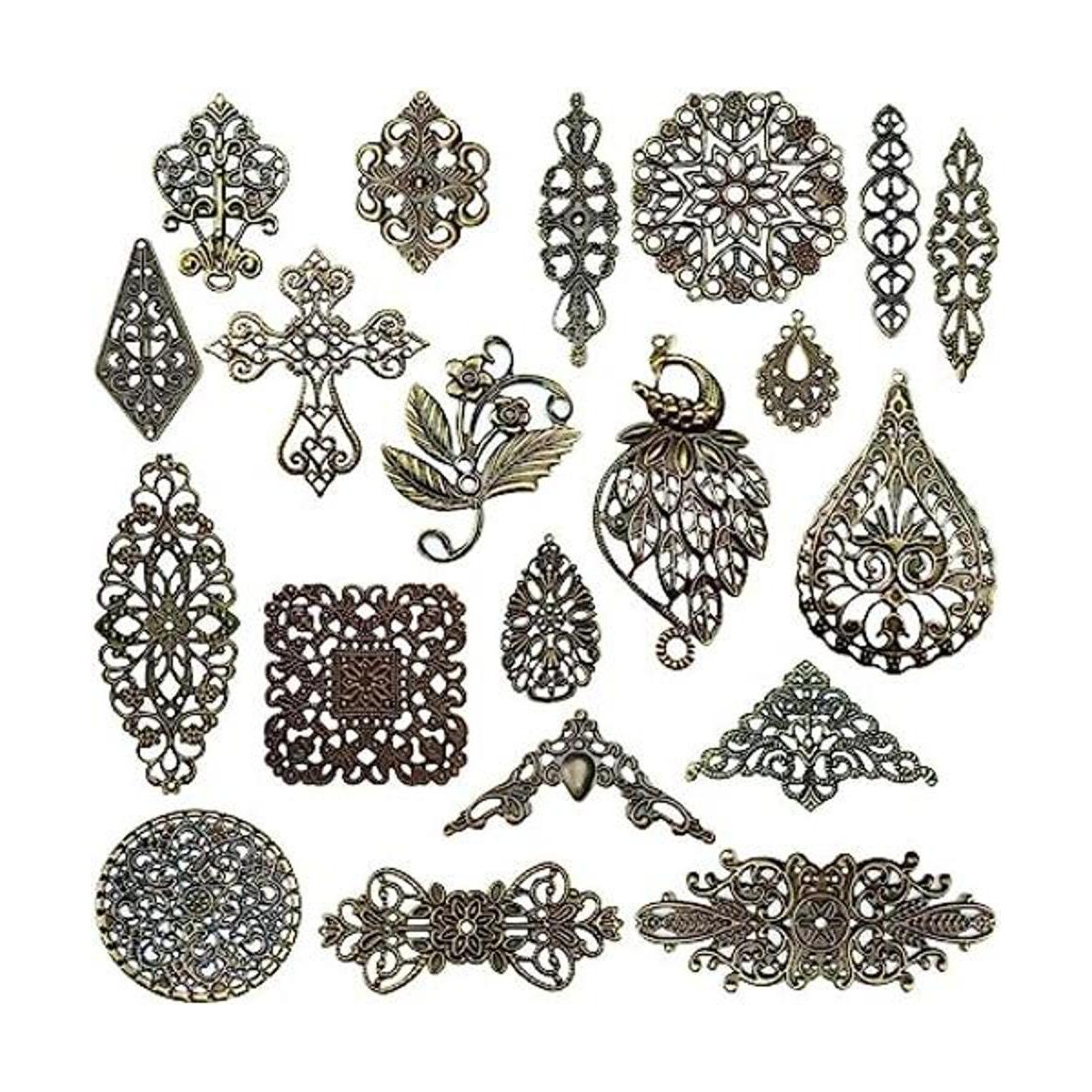120 conectores de filigrana de bronce antiguo tibetano de
