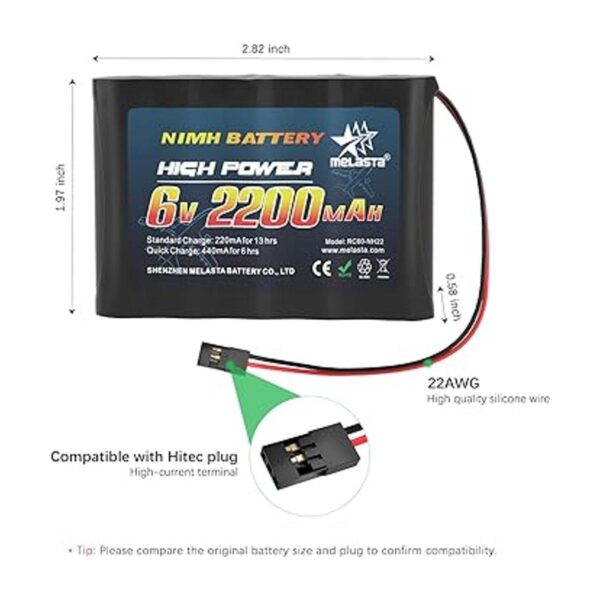 melasta Batería receptora RC de 6 V 2000 mAh recargable