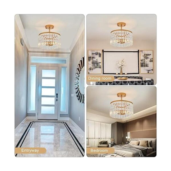 Lighceac 12 Gold Semi Flush Mount Crystal Ceiling Light_3