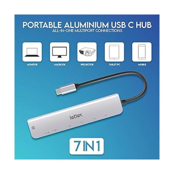 LETLEX Hub USB 7 en 1 multipuerto tipo C 2 puertos USB_2