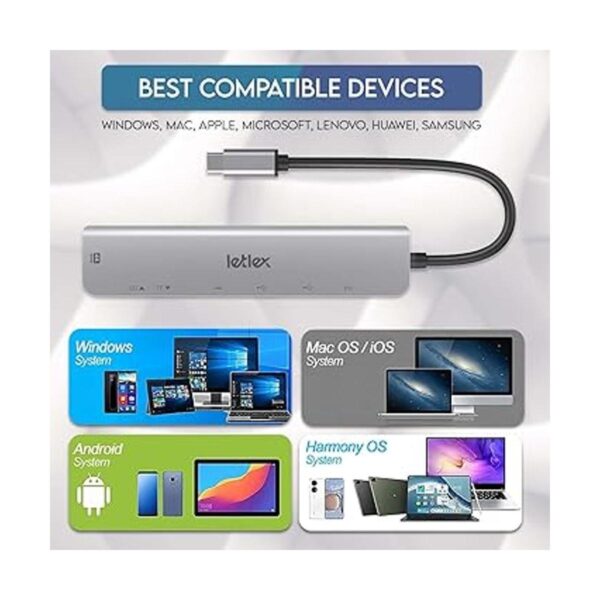 LETLEX Hub USB 7 en 1 multipuerto tipo C 2 puertos USB_4