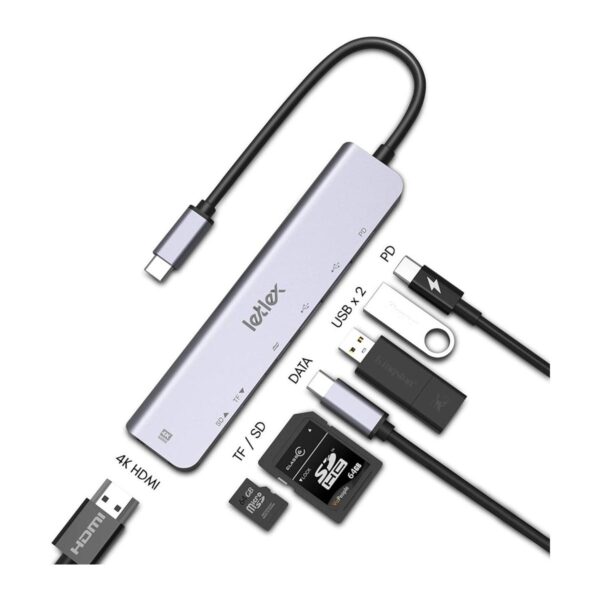 LETLEX Hub USB 7 en 1 multipuerto tipo C 2 puertos USB_1