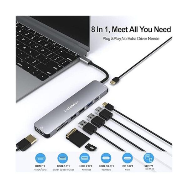 LalaMax Concentrador USB C adaptador multipuerto 8 en 1_2