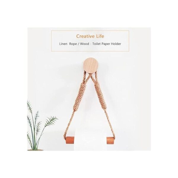 Soporte de papel higiénico de pared de madera y cuerda_2