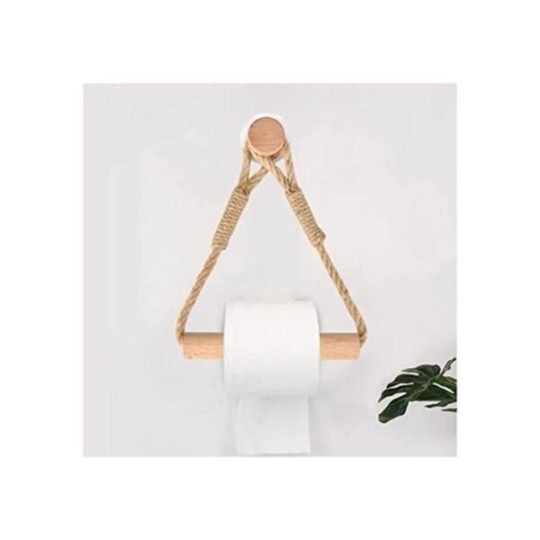 Soporte de papel higiénico de pared de madera y cuerda_1