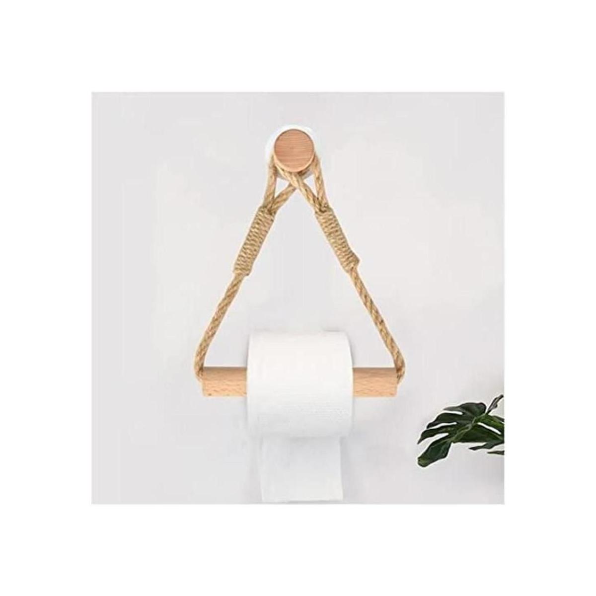 Soporte de papel higiénico de pared de madera y cuerda