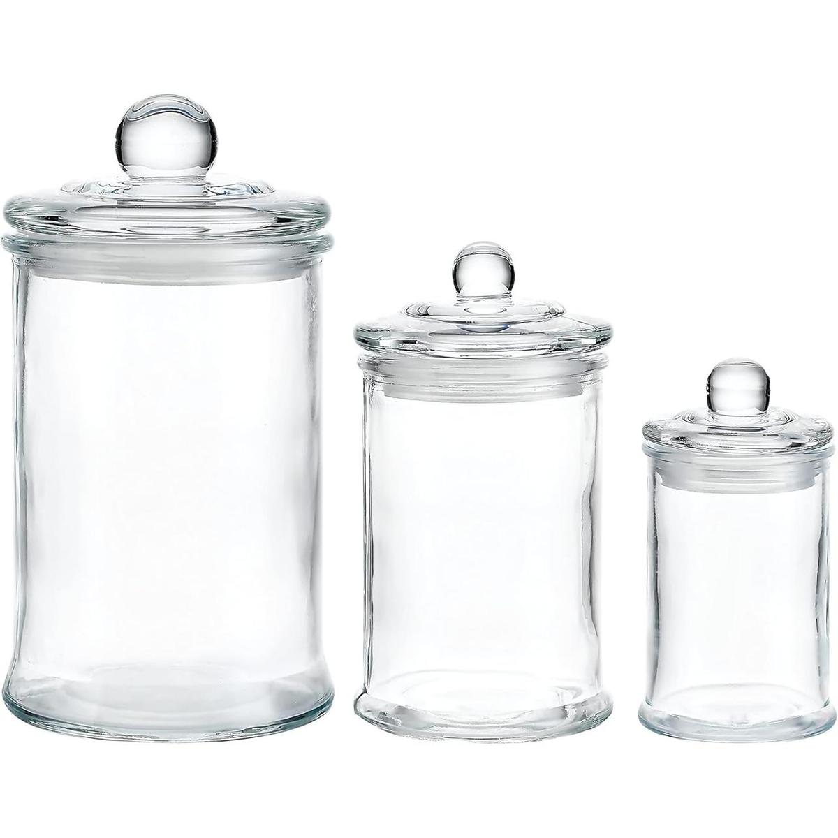 Juego de 3 tarros boticarios pequeños de cristal