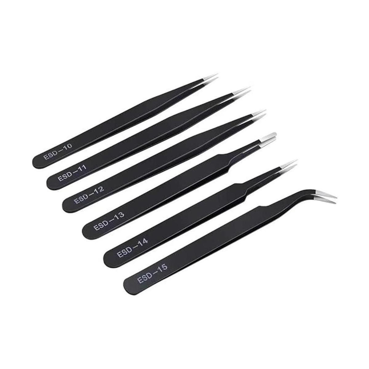 Kaverme Juego de 6 pinzas de precisión acero inoxidable