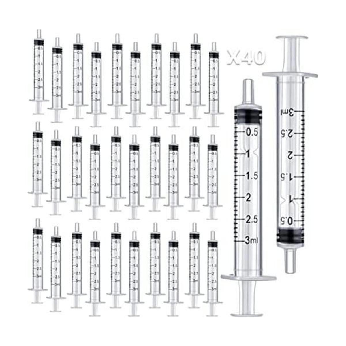 40 Pcs 3 ml3 cc Plastic Syringes No Needle Individually