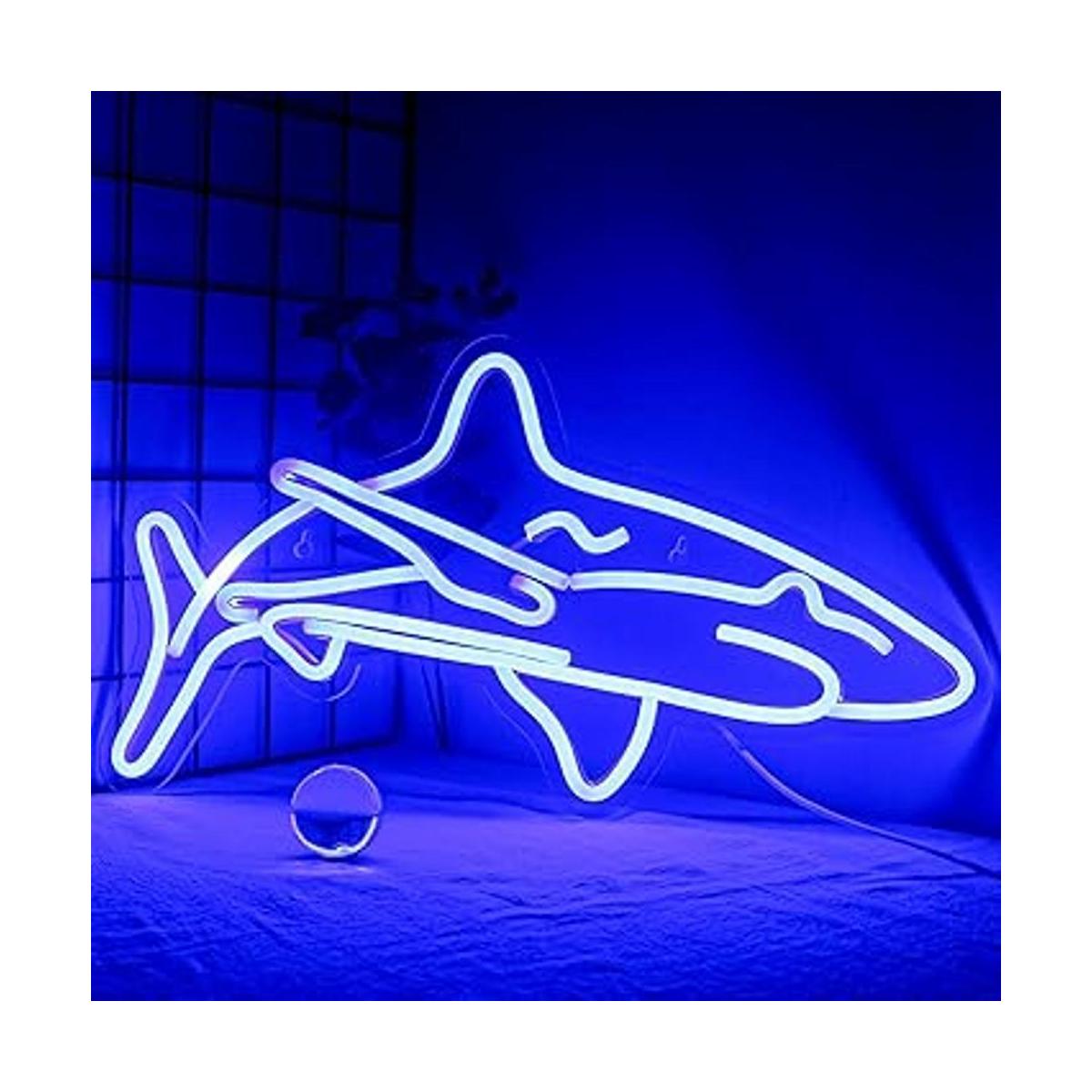 ineonlife Letrero de neón LED de tiburón para dormitorio